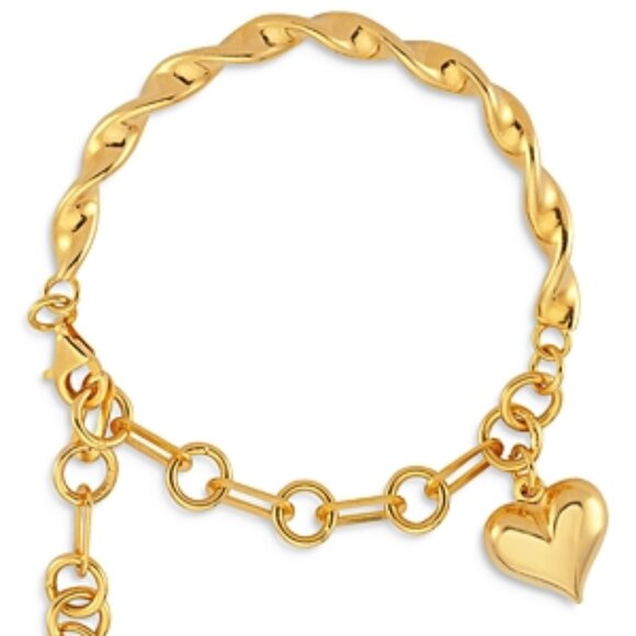 Maison Irem Hanah Heart Charm Link & Twist Flex Bracelet in 18K Gold Plated SS - Picture 1 of 1
